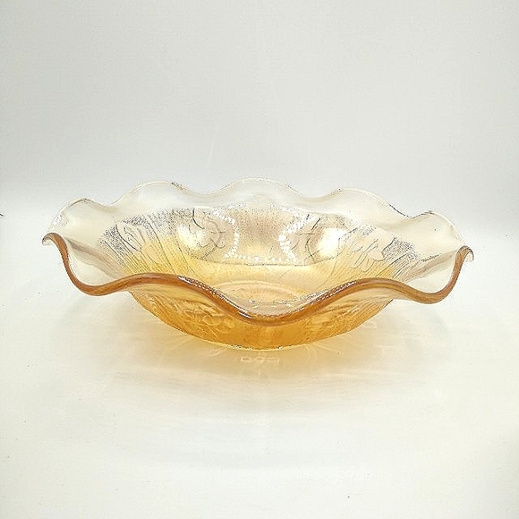 Jeanette Glass Iris Herringbone Iridescent Amber Carnival Glass Ruffled … - Picture 1 of 13